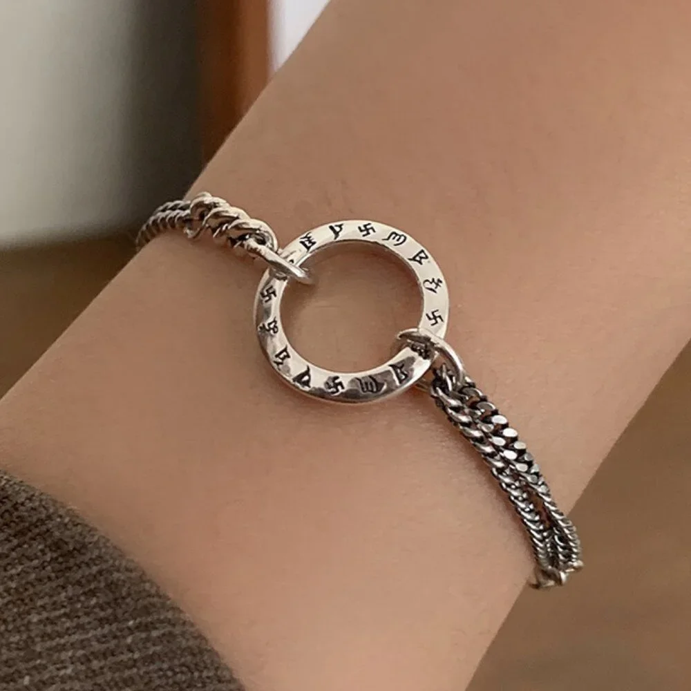 NEW 925 Sterling Silver Circle Layer Chain Bracelet